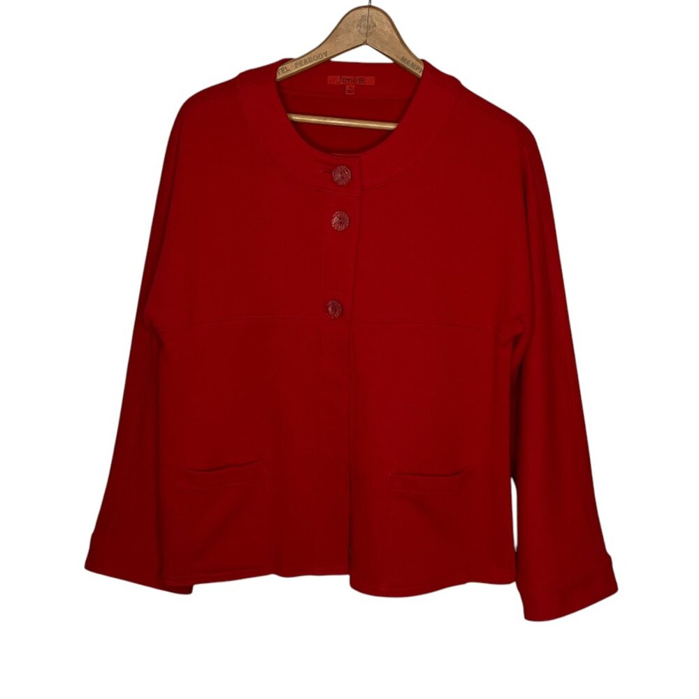 Joni B Size Medium M Red Cotton Blend‎ French Terry Knit Swing Sweater Jacket